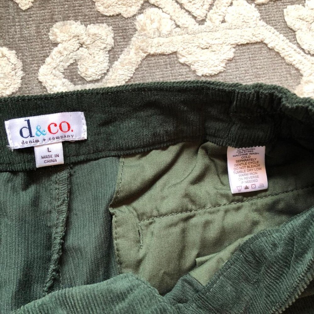 Denim & Co., Dark Green, straight-leg, hi-rise, corduroy pants, Sz Lg - Picture 3 of 9